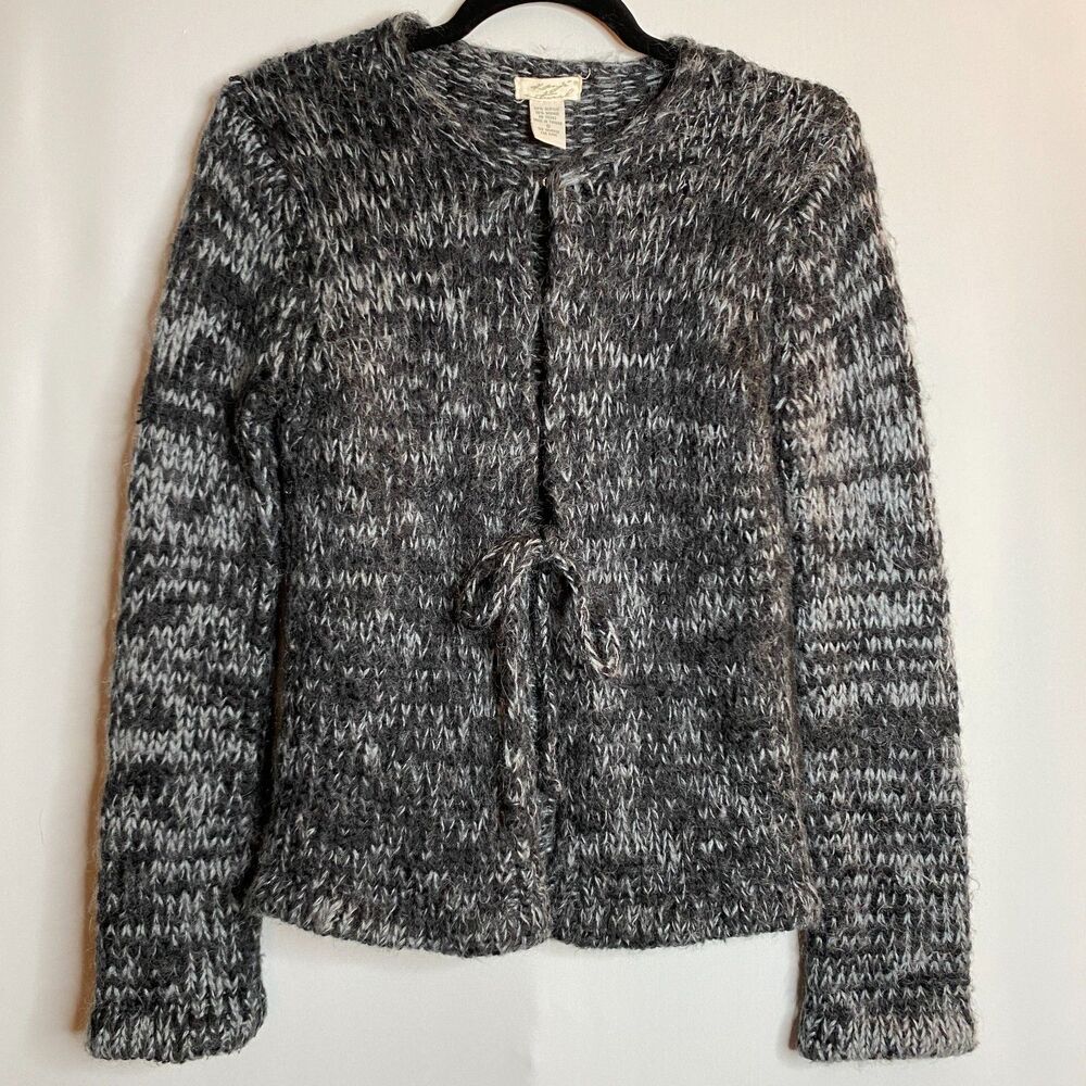 Kenji Natural Mohair Blend Fuzzy Sweater Cardigan Tie Clasp Closure Size S